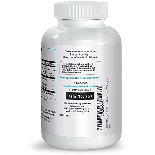 Bronson Omega 3 Fish Oil Triple Strength 2720 mg, Non-GMO, Gluten Free, Soy Free, Heavy Metal Tested, 1250 EPA 488 DHA, 180 Softgels Supplement Bronson 