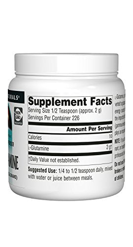 Source Naturals L-Glutamine Powder Protein Synthesis Free Form Amino Acid Muscle Mass Glutamine Recover Aid Supports Digestive System, Immune Function, Metabolic Energy Mood Enhancement - 16oz Supplement Source Naturals 