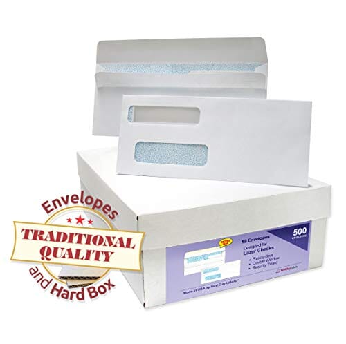 #9 Ready-Seal Double Window Security Tinted Check Envelopes, Compatible for QuickBooks Checks, Sage 100 program, Blackbaud Software ETC, Box of 500 Office Product Next Day Labels 