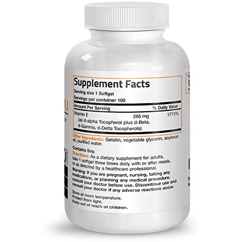 Bronson Natural Vitamin E Complex 400 I.U. (D-alpha Tocopherol), 100 Softgels Supplement Bronson 