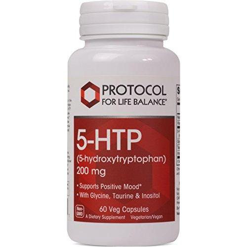 Protocol For Life Balance - 5-HTP (5-hydroxytryptophan) 200 mg - with Glycine, Taurine & Inositol to Supports Positive Mood, Natural Weight Loss, Sleep Aid, Supports Appetite Control - 60 Vcaps Supplement Protocol For Life Balance 