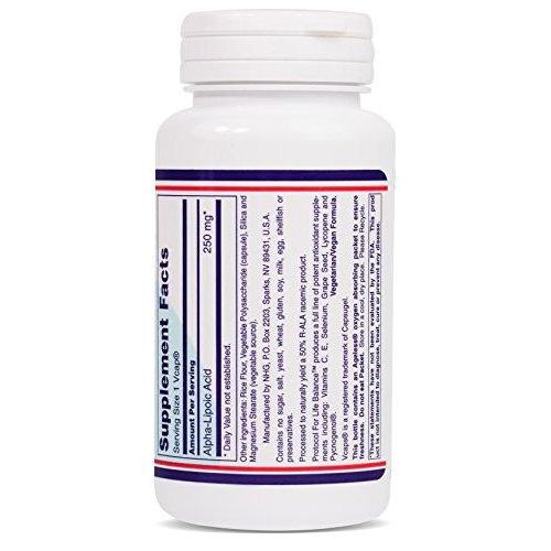 Protocol For Life Balance - Alpha-Lipoic Acid 250 mg - Universal Free Radical Quencher, Helps Support Nervous System, Provides Cellular Energy, & Reduces Oxidative Stress - 90 Vcaps Supplement Protocol For Life Balance 