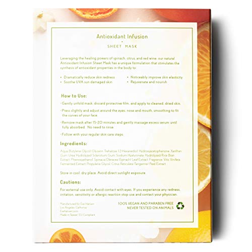 Eve Hansen Hydrating Face Mask Sheet X5 | Cruelty-Free, Natural Face Masks With Hyaluronic Acid, Red Wine Extract | Sheet Face Mask for Wrinkles and Dark Spots | Pore Minimizer Facial Masks for Women Skin Care Eve Hansen 