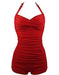 Century Star Women's Retro Halter Top Vintage Inspired Boy-Leg One Piece Ruched Monokinis Swimsuit Bathing Suits Vacation Red XX-Large (US 10-12) Women's Swimwear Century Star 