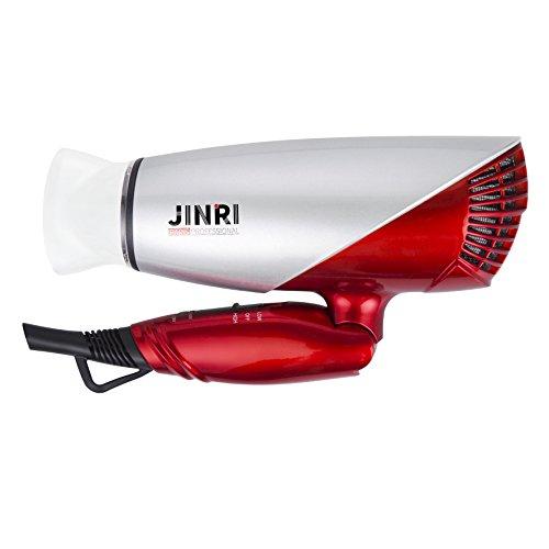 JINRI 1875W Travel Hair Dryer Dual Voltage Blow Dryer Dc Motor Foldable Handle Lightweight Negative Ionic Folding Hair Dryer (Silver Red) Hair Dryer Jinri 