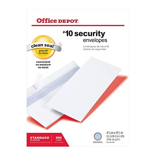 Office Depot Clean Seal(TM) Security Envelopes, #10 (4 1/8in. x 9 1/2in.), White, Box Of 500, 12015 Office Product Office Depot 