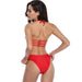 SHEKINI Womens Bikini Padded Cutout Strappy Halter Swimsuits Two Piece Bathing Suits (Medium/(US 8-10), Rose red) Women's Swimwear SHEKINI 