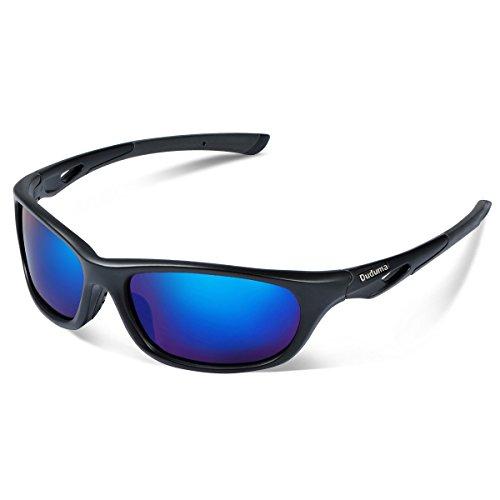 Duduma Polarized Sports Sunglasses for Men Women Baseball Running Cycling Fishing Driving Golf Unbreakable Frame Du646(Black matte frame with blue lens) Sunglasses Duduma 