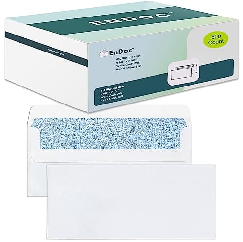 500 Pack No. 10 Envelopes, Self Seal Windowless Security Envelopes #10 with Flip and Stick Closure, Open-sided Booklet Type, 24 lb Heavy Duty Paper, 4 1/8 x 9 1/2 Inches, White Office Product EnDoc 