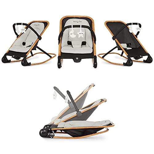 Dream on Me Rock with me 2-in-1 Rocker and Stationary Seat | Compact Portable Infant Rocker with Removable Toys Bar & Hanging Toys in Black & Grey Baby Product Dream On Me 