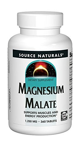 Source Naturals Magnesium Malate 1250mg Supplement Supports Muscle Function, Health and Energy Production - Essential Magnesium Malic Acid Supplement - 360 Tablets Supplement Source Naturals 
