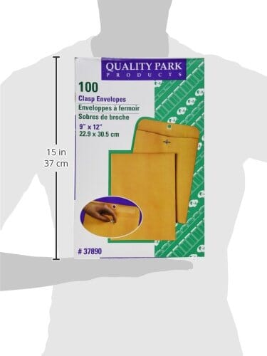 Quality Park 9 x 12 Clasp Envelopes with Deeply Gummed Flaps, Great for Filing, Storing or Mailing Documents, 28 lb Brown Kraft, 100 per Box (QUA37890) Office Product Quality Park 