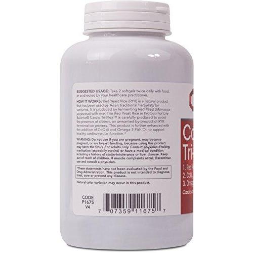 Protocol For Life Balance - Cardio Tri-Plex™ - Red Yeast Rice, CoQ10 and Omega-3 Rich Fish Oil for Cardiovascular Support, Cognitive (Brain) Function, Healthy Heart - 120 Softgels Supplement Protocol For Life Balance 