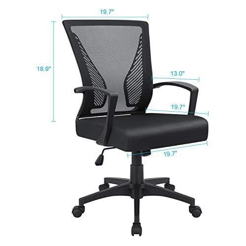 Furmax Office Mid Back Swivel Lumbar Support Desk, Computer Ergonomic Mesh Chair with Armrest (Black) Furniture Furmax 