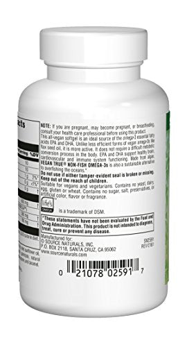 Source Naturals Vegan True Non-Fish Omega-3s EPA-DHA for Heart and Brain Health, (30 Capsules) Supplement Source Naturals 