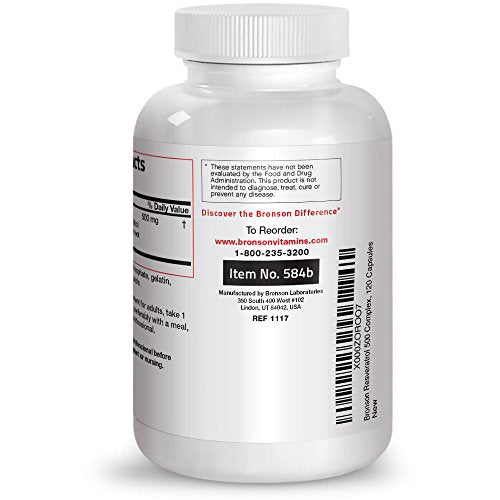 Bronson Resveratrol 500 Complex, 120 Capsules Supplement Bronson 