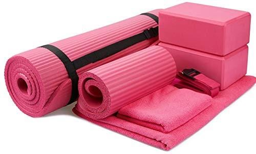 BalanceFrom GoYoga 7-Piece Set - Include Yoga Mat with Carrying Strap, 2 Yoga Blocks, Yoga Mat Towel, Yoga Hand Towel, Yoga Strap and Yoga Knee Pad (Pink, 1/2"-Thick Mat) Sports BalanceFrom 