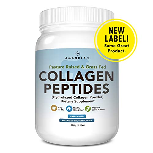 Premium Grass Fed Collagen Peptides Powder (17.6oz) | Paleo Friendly | Unflavored, Odorless, Cold Water Soluble | Hydrolyzed Gelatin Protein | Promotes Healthy Joints, Skin, Metabolism Supplement AMANDEAN 