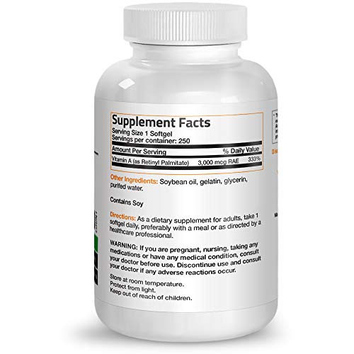 Bronson Vitamin A 10,000 IU Premium Non-GMO Formula, 250 Softgels Supplement Bronson 