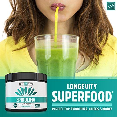 Non-GMO Spirulina Powder - Sustainably Grown in California - Highest Quality Spirulina on Earth - 100% Vegetarian, Gluten Free & Non-Irradiated - Blue Green Algae Perfect for Smoothies, Juices & More Supplement Zhou Nutrition 