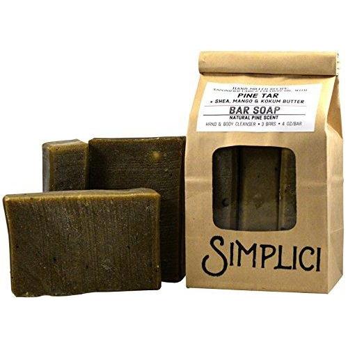 Simplici Pine Tar Bar Soap - With Added Shea Butter, Mango Butter & Kokum Butter. Hand Milled, 4.0 OZ Bars (3 Count) Natural Soap Simplici 