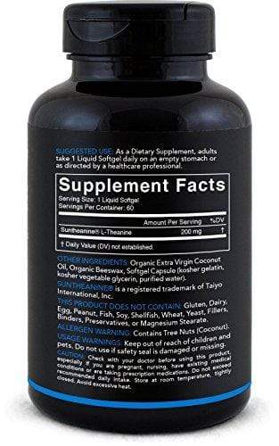 Suntheanine® L-Theanine 200mg (Double-Strength) in Cold-Pressed Organic Coconut Oil; Non-GMO & Gluten Free - 60 Liquid Softgel Supplement Sports Research 