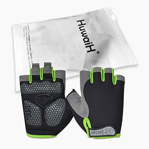 HuwaiH Cycling Gloves Men's/Women's Mountain Bike Gloves Half Finger Biking Gloves Anti Slip Shock Absorbing Gel Pad Breathable Cycle Gloves (Black Green, Small) Outdoors HuwaiH 