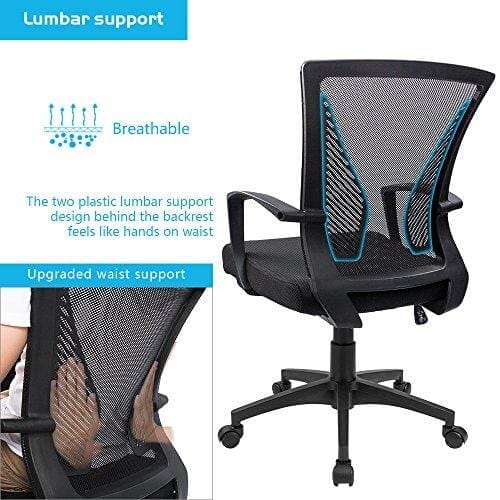 Furmax Office Mid Back Swivel Lumbar Support Desk, Computer Ergonomic Mesh Chair with Armrest (Black) Furniture Furmax 