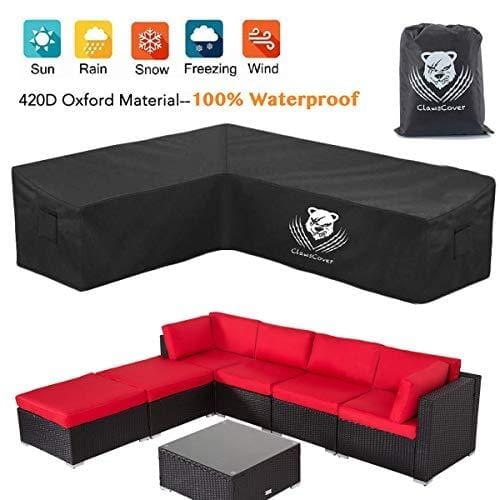 ClawsCover L-Shaped Sectional Sofa Covers Waterproof Outdoor Tear Proof Patio Couch Cover Garden Furniture Protector,6 Windproof Straps,2 Air Vents,Left Facing Furniture ClawsCover 