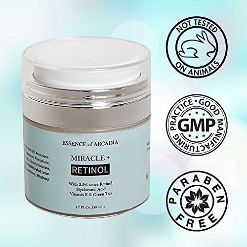 Retinol Moisturizer Cream High Strength for Face and Eye Area Miracle Plus - 2.5% Retinol, Hyaluronic Acid, Vitamin E, Green Tea - Anti aging Formula Reduces Wrinkles, Fine Lines, Spots-Day and Night Skin Care Essence Of Arcadia 