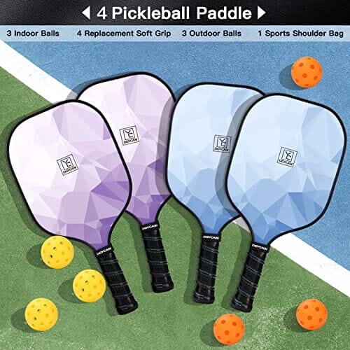 Graphite Pickleball Paddles Set of 4, 2023 USAPA Approved, Carbon Fiber Surface (CHS), Polypropylene Lightweight Honeycomb Core, 3 Indoor 3 Outdoor Pickleball, 4 Replacement Soft Grip + Bag Sports YC DGYCASI 