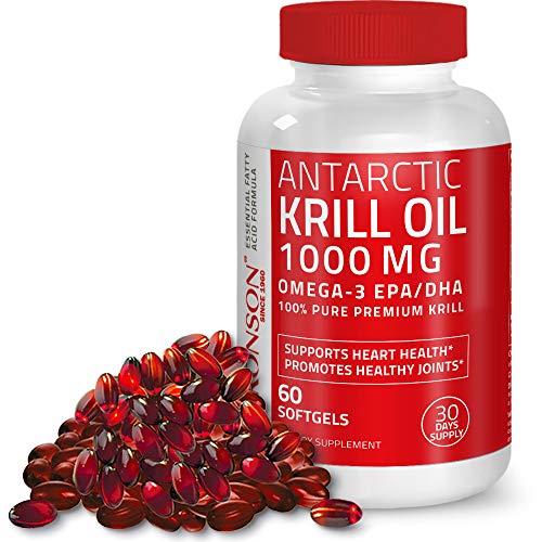 Bronson Antarctic Krill Oil 1000 mg with Omega-3s EPA, DHA and Astaxanthin, Heavy Metal Tested, 60 Softgels (30 Servings) Supplement Bronson 