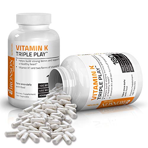 Bronson Vitamin K Triple Play (Vitamin K2 MK7 / Vitamin K2 MK4 / Vitamin K1) 180 Capsules Supplement Bronson 