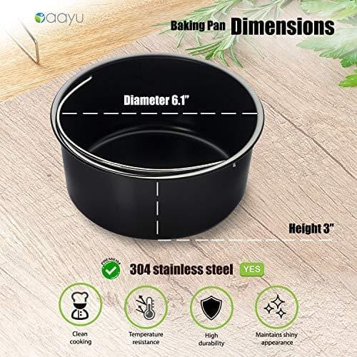 Baking Pan for Pressure Cookers, Air Fryers and Ovens- For 3 QT to 5QT Pressure Cookers and 2.75QT 3.7QT 5.3QT Air Fryers. Fits InstantPot, Ninja Foodi Gowise Philips NuWave Power Farberware and more Kitchen aayu 