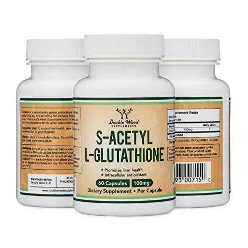 S-Acetyl L-Glutathione Capsules - 100mg, Made and Tested in The USA, 60 Count (Acetylated Glutathione) by Double Wood Supplements Supplement Double Wood Supplements 