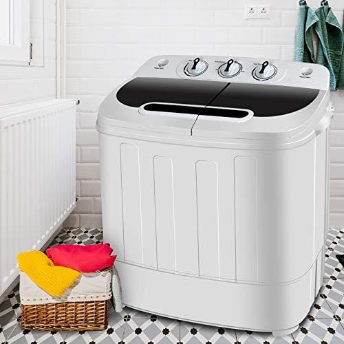 SUPER DEAL Portable Compact Mini Twin Tub Washing Machine w/Wash and Spin Cycle, Built-in Gravity Drain, 13lbs Capacity For Camping, Apartments, Dorms, College Rooms, RV’s, Delicates and more Major Appliances SUPER DEAL 