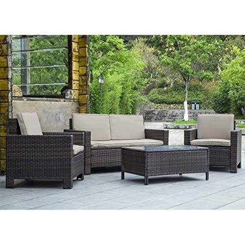 FDW Outdoor Patio Furniture Sets 4 Piece Patio Set Sectional Sofa Outdoor Rattan Chair Conversation Sets Cushions Seat Lawn Balcony Poolside or Backyard Wicker,Brown Lawn & Patio FDW 