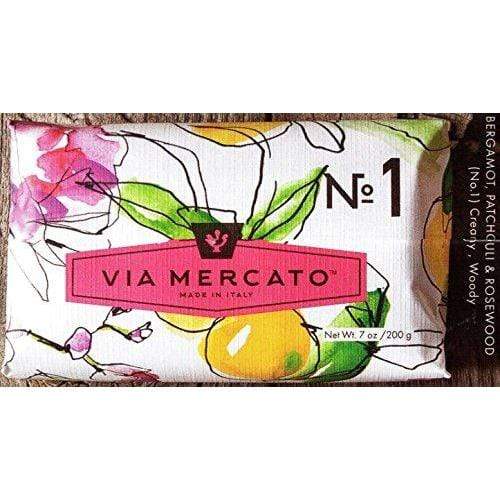 Via Mercato Italian Soap Bar (200g), No. 1 - Bergamot, Patchouli and Rosewood CASE OF 12 Natural Soap Pre de Provence 