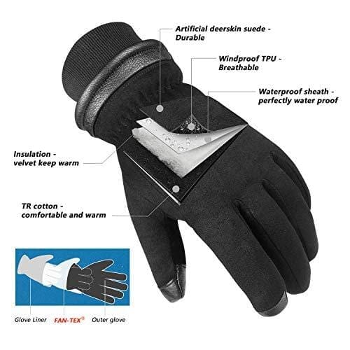 OZERO Waterproof Gloves Touch Screen Winter Driving Glove Thermal Gifts for Men in Cold Weather Black Medium Sports OZERO 