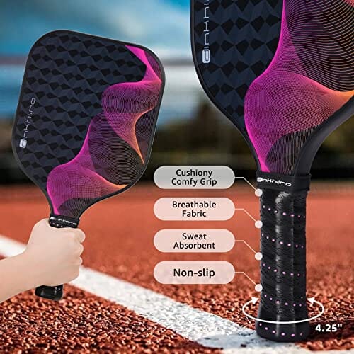 Pickle-Ball-Paddles-Set of 4 with Balls, Racket Bag, Waist Ball Holder | Fiberglass Pickleball Paddle Set for Adults, Kids | Dinkhiiro Pickleball Racquets and Accessories |Pickle-Ball Equipment Sports Dinkhiiro 