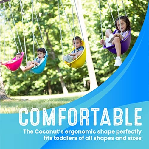 Swurfer Coconut - Your Child's First Swing with Blister Free Rope and 3-Point Safety Harness - Indoor and Outdoor - Swing for Babies and Toddlers - Ages 9 + Months - Up to 50 lbs White Baby Outdoors Swurfer 