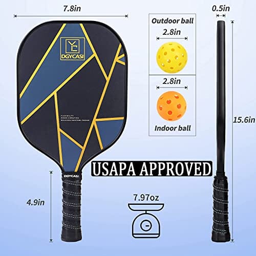 YC DGYCASI Graphite Pickleball Paddles Set of 4, 2023 USAPA Approved, Carbon Fiber Surface (CHS), Polypropylene Lightweight Honeycomb Core, 3 Indoor 3 Outdoor Pickleball, 4 Replacement Soft Grip + Bag Sports YC DGYCASI 