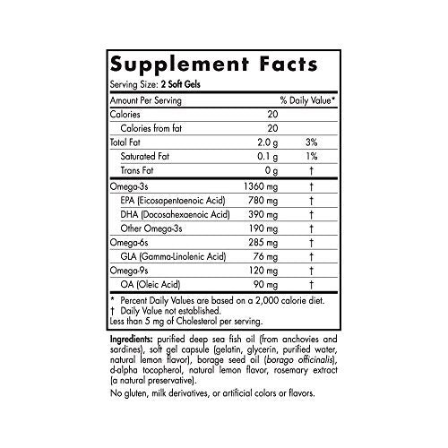 Nordic Naturals ProOmega-3.6.9 - Fish Oil, Borage Oil, Oleic Acid, 780 mg EPA, 390 mg DHA, 76 mg GLA, High-Intensity Support for Cardiovascular, Joint, Skin, and Immune Health*, 120 Soft Gels Supplement Nordic Naturals 