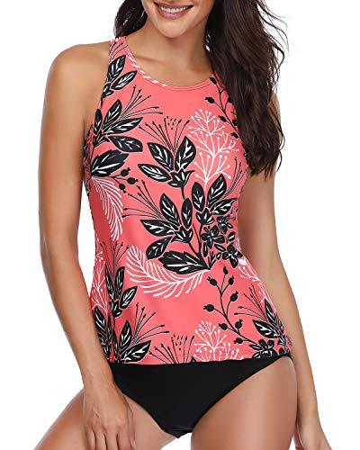 Holipick Women Two Piece Plus Size Sexy Backless High Neck Halter Printed Top with Hipster Bottoms Tankini Set Red M Women's Swimwear Holipick 