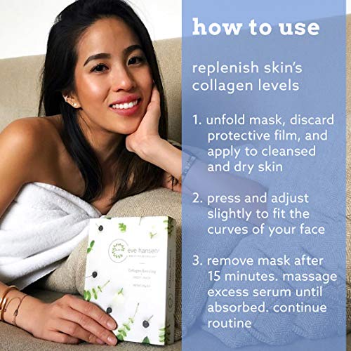 Eve Hansen Collagen Sheet Mask Set | Cruelty Free, Natural Hydrating Face Mask for Wrinkles and Dark Spots | 5X Facial Mask Sheet Face Masks Skin Care Eve Hansen 