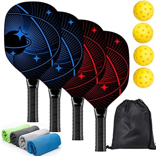 Pickleball Paddles, Pickleball Set with 4 Premium Wood Pickleball Paddles, 4 Pickleball Balls, 4 Cooling Towels & Carry Bag, Pickleball Rackets with Ergonomic Cushion Grip, Gifts for Men Women Sports ErPils 