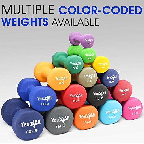 18 lbs Dumbbells Neoprene with Non Slip Grip – Great for Total Body Workout – Total Weight: 36 lbs (Set of 2) Sport & Recreation Yes4All 