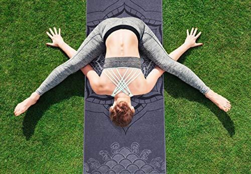 Heathyoga Yoga Towel, Exclusive Corner Pockets Design + Free Spray