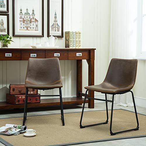 Roundhill Furniture Lotusville Vintage PU Leather Dining Chairs, Antique Brown, Set of 2 Furniture Roundhill Furniture 