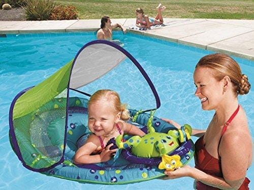 SwimWays Baby Spring Float Activity Center with Canopy - Inflatable Float for Children with Interactive Toys and UPF Sun Protection - Blue/Green Octopus Toy SwimWays 